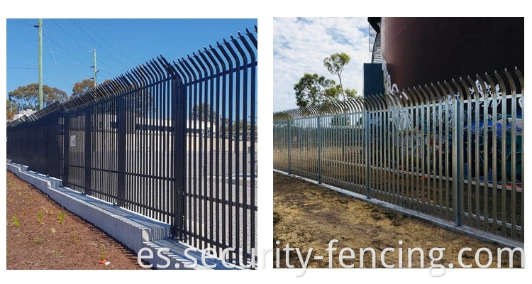 BS1722 Galvanizado en caliente Tres Rail 3.0m Punta Triple Curvado Tapa curva W Palisade de acero pálido Valización de alta seguridad para la estación de bomba de telecomunicaciones Subestación de potencia